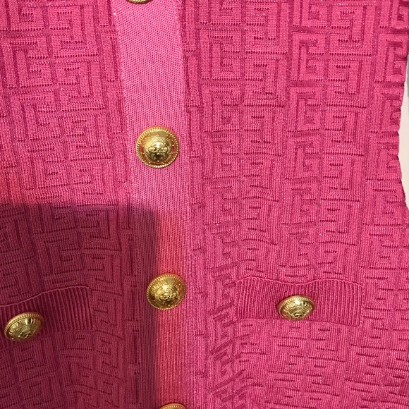 Balmain Fuchsia Cardigan dress with Gold Accents - Picture 3 of 8